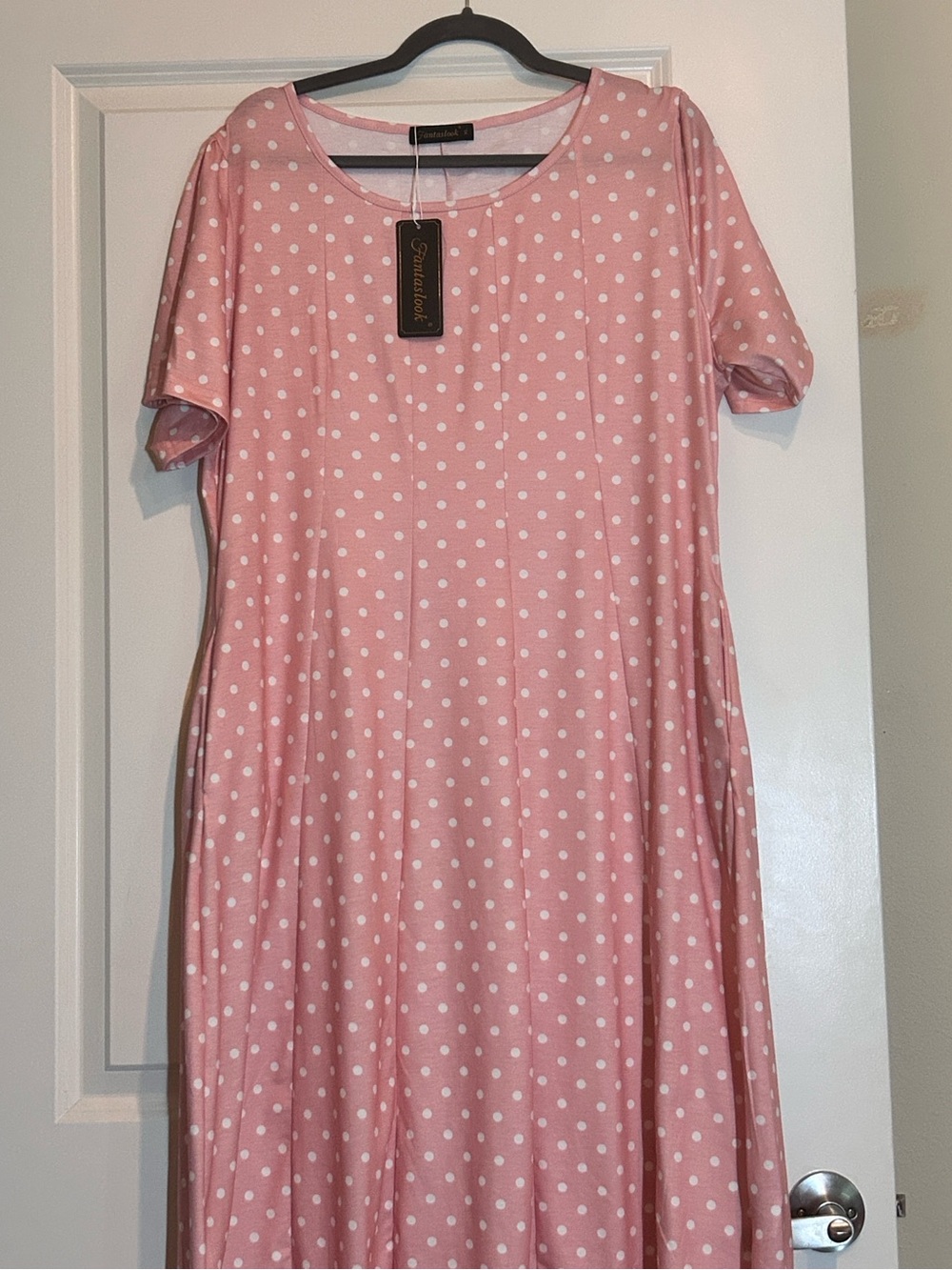 Pink & White Polka Dot Swing Dress XL | Pockets | Lightweight Summer Dress | NWT
